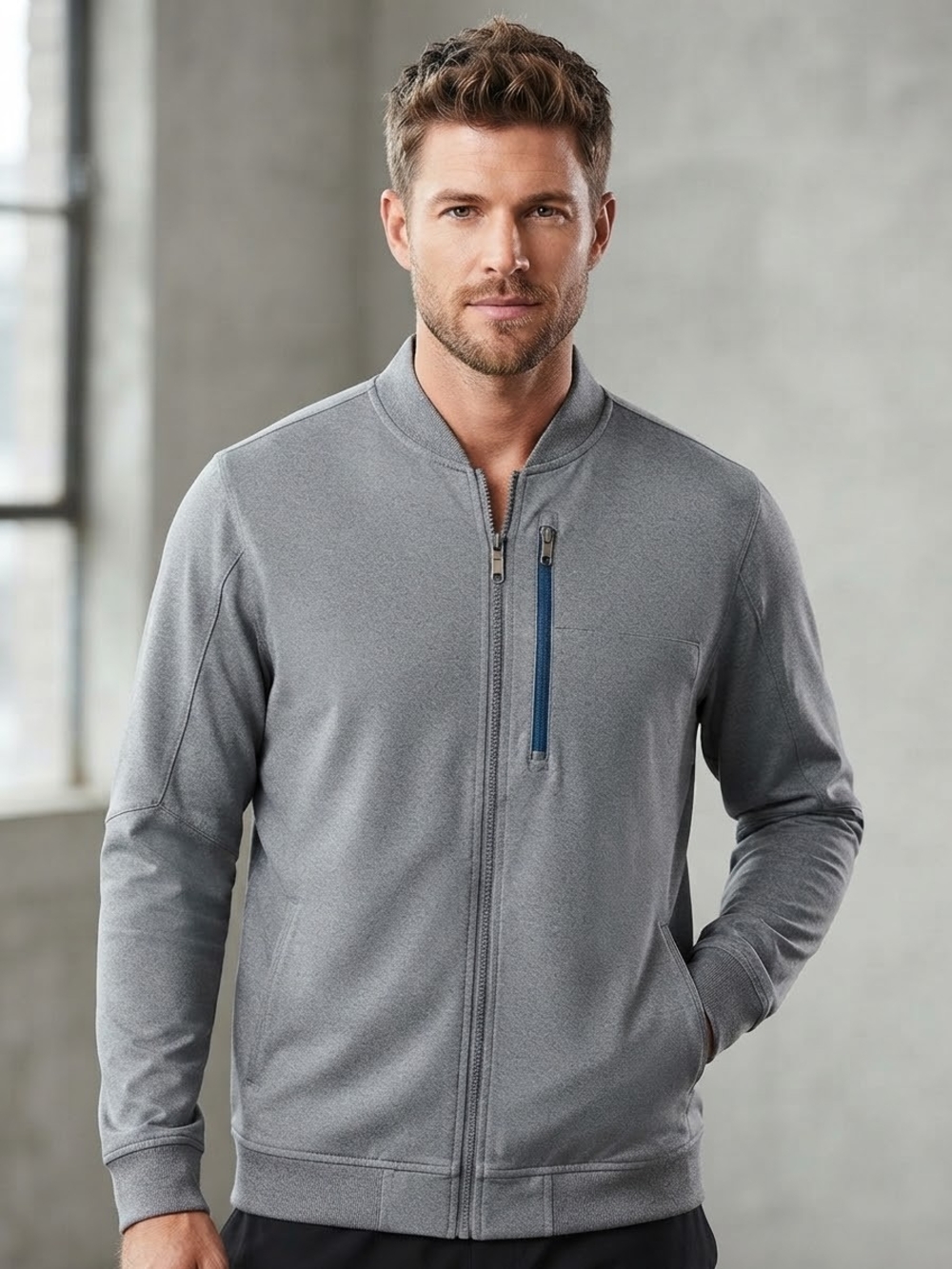 lululemon athletica Men's Light Grey Bomber Jacket with Zip Pocket Size Small